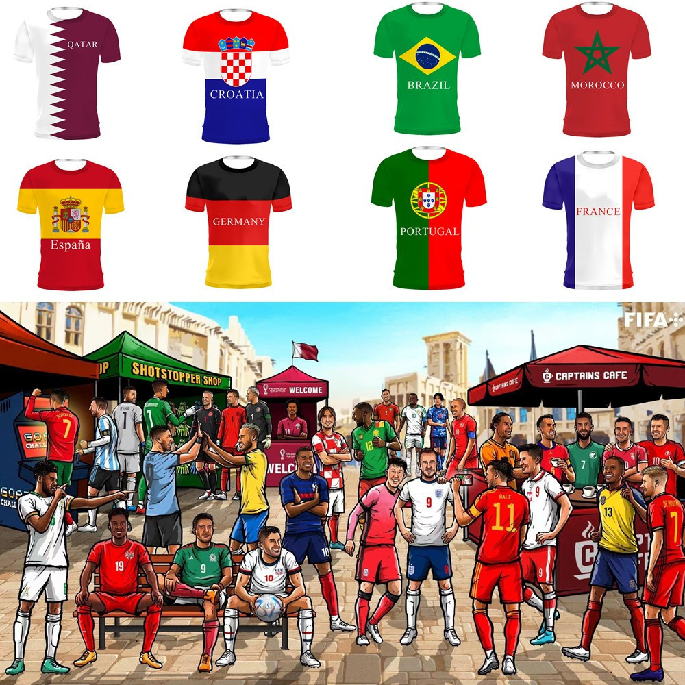 2022新款 自主设计卡塔尔足球世界杯赛事国家队球迷助威3DT恤