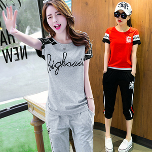 运动套装女夏季休闲服两件套幼儿园教师园服宽松短款夏天跑步短袖夏季运动服