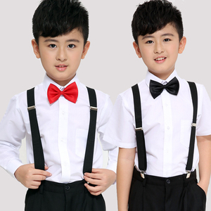 万圣节男孩白色长袖衬衫黑色西装背带裤西裤领结儿童表演服合唱服儿童演出服