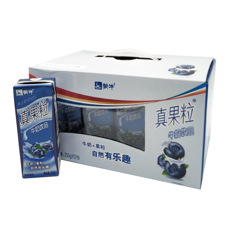 蒙牛真果粒牛奶草莓味果粒桃椰果粒蓝莓味盒装250g*12瓶牛奶果粒