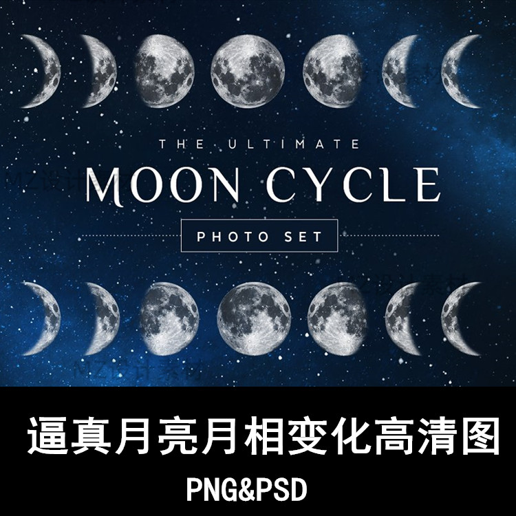 月亮月球圆月相变化弯月满月新月高清ps素材png免抠图片设计素材