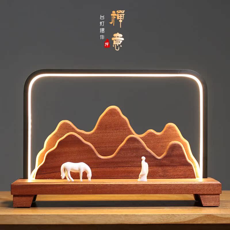 新中式创意摆件客厅电视柜办公桌禅意家居饰品假山实木软装工艺品