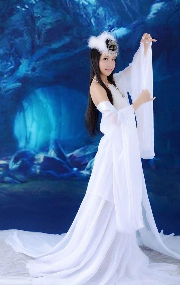 新款古装白色薄纱飘逸仙女舞蹈服,诱惑睡衣服装,性感写真狐狸装