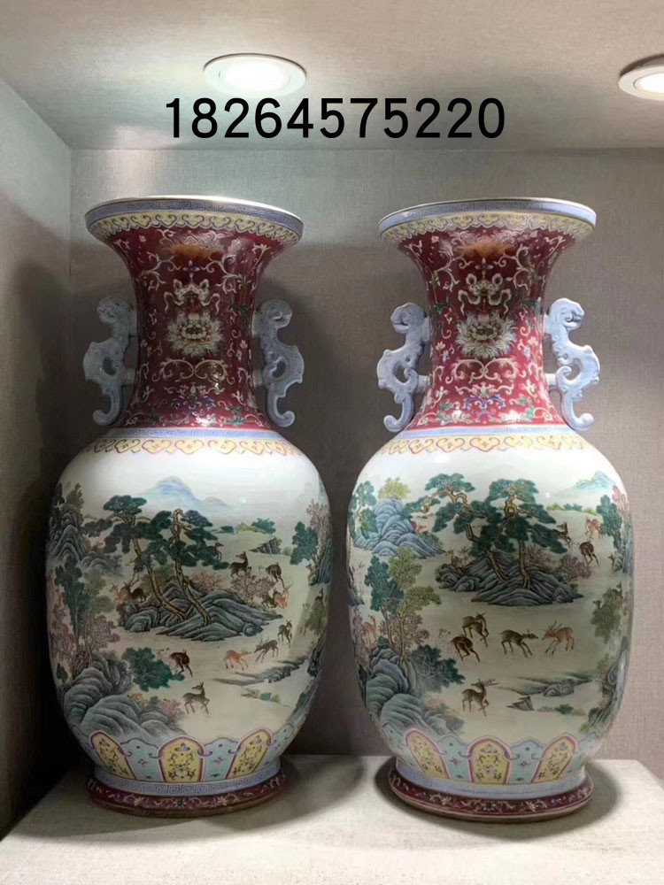 回流老瓷器古董清代瓷器乾隆粉彩百鹿图大赏瓶老古玩真品老货官窑