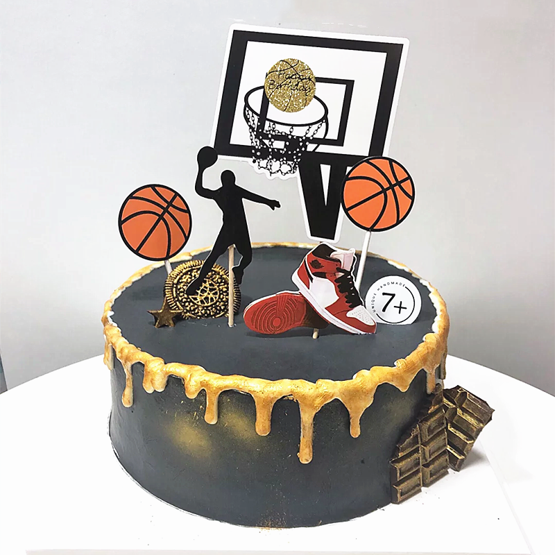 男友篮球蛋糕插牌套装 男孩球鞋生日快乐蛋糕装饰插旗 甜品台布置