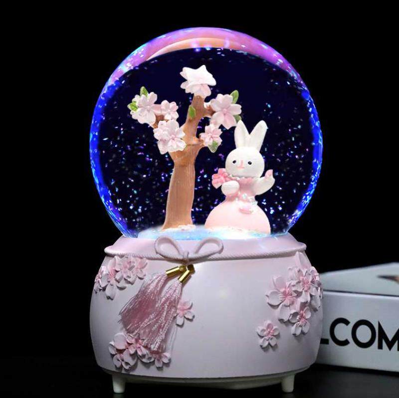 飘雪发光八音盒生日透明水晶球音乐盒星空雪花下雪新生手摇梦幻浪