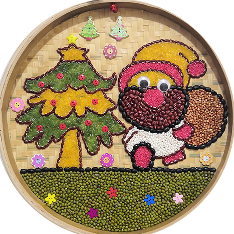 圣诞老人 圣诞树 五谷杂粮豆子贴画 种子贴画 儿童手工材料包