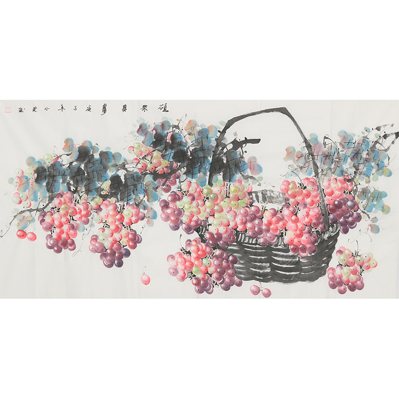 李小英 手绘真迹花鸟字画 客厅装饰国画 餐厅挂画 葡萄 硕果累累