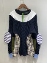 Early autumn niche design, personalized contrast color knitted plaid stitching half zipper pullover sweater two-color en top