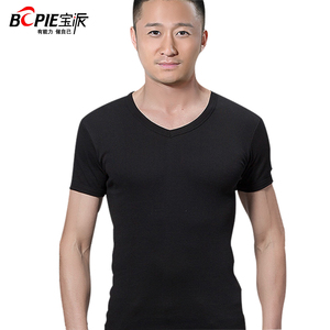 宝派男内衣紧身T恤运动纯棉短袖汗衫背心男式全棉圆领打底衫青年运动背心