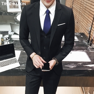 西服套装男士三件套新郎结婚礼服韩版修身职业正装伴郎西装男秋季西装